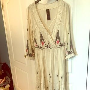 Free People cream boho dress with embroidery